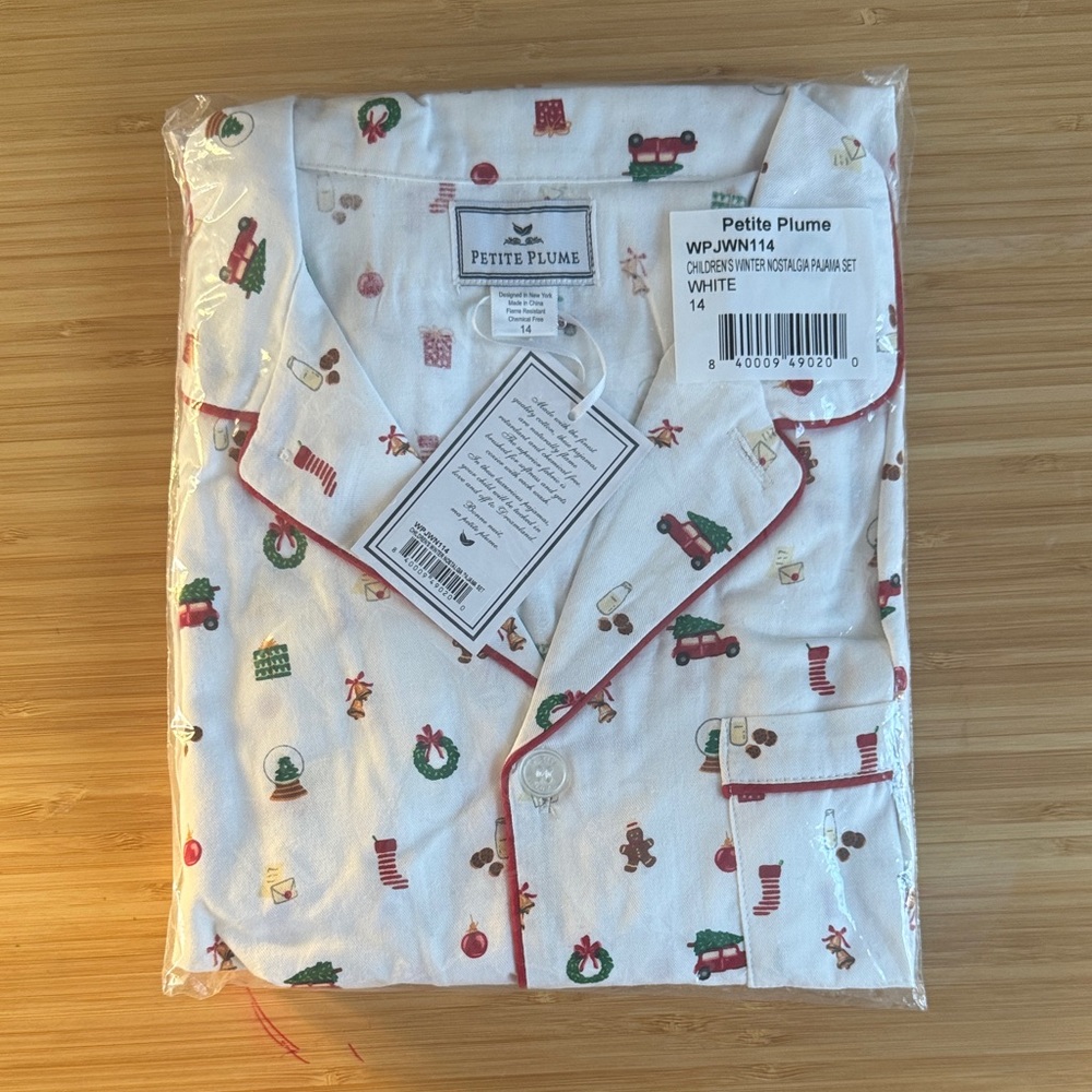 Petite Plume White Kids Pajama Set with Red Accents